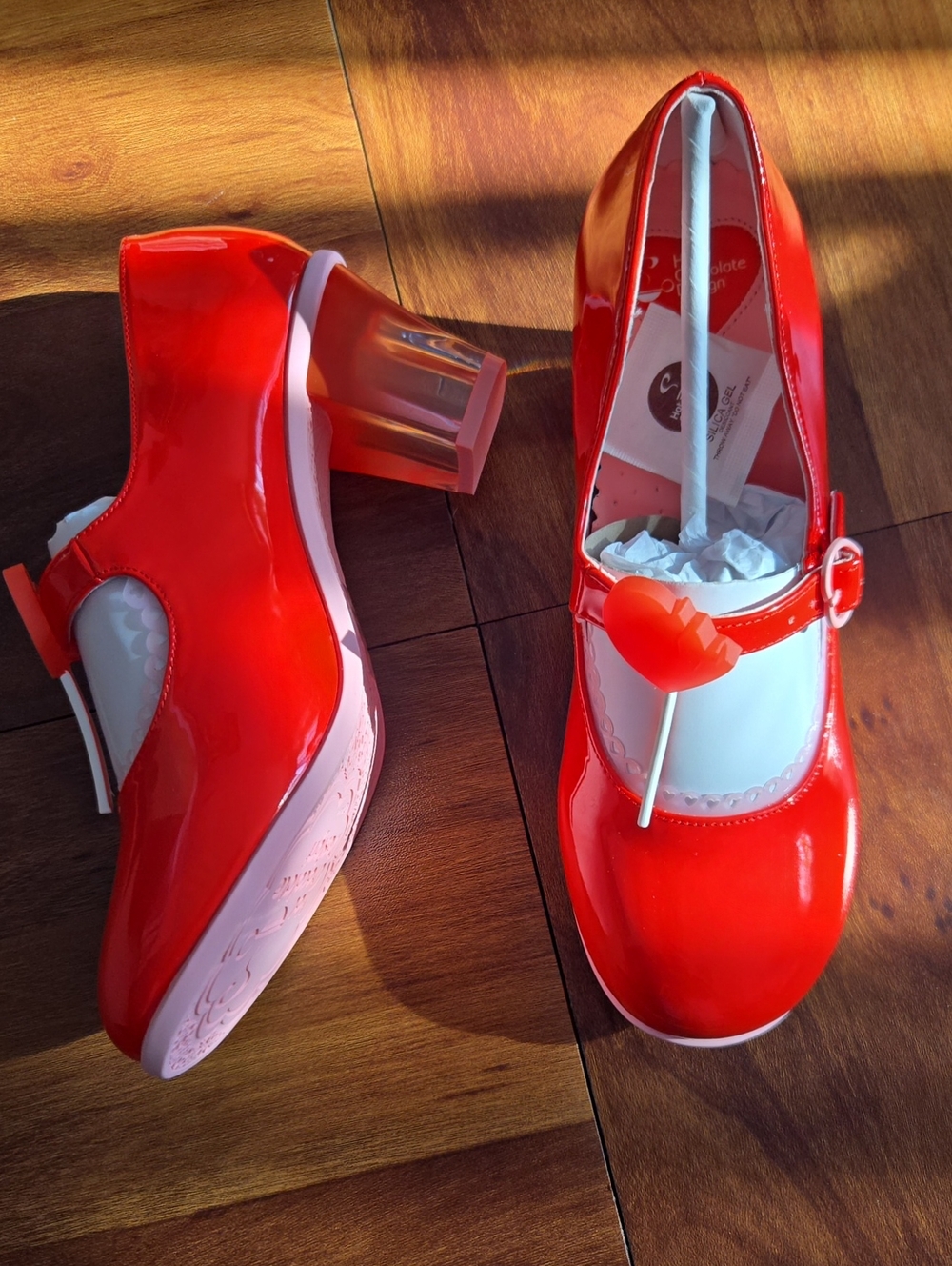 Hot Chocolate Design Red Patent Mary Jane Heels / Heart Accent - Women Sz 38/8